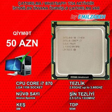 Operativ yaddaş (RAM): Prosessor Intel Core i7 Core i7 870, 3-4 GHz, 8 nüvə, İşlənmiş