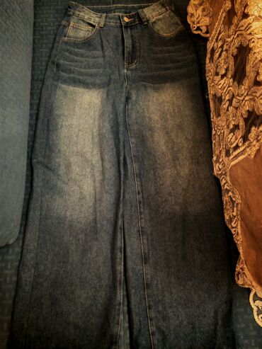 женские джинсы больших размеров: Geniş kəsimli cins şalvar - Material: qalın denim - Rəng: tünd mavi