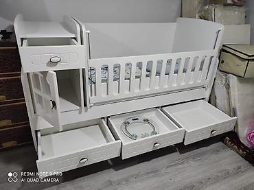 uşaq ucun carpayı mayatnik: Ağ rəngli uşaq beşiyi – çoxfunksiyalı model - Material: MDF/laminat — 2