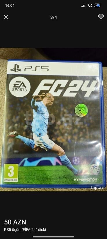 playstation 4 qiymet: İdeal vəziyətdə PlayStation üçün disk oyunu FİFA24,cızıqsızdır,oyunda