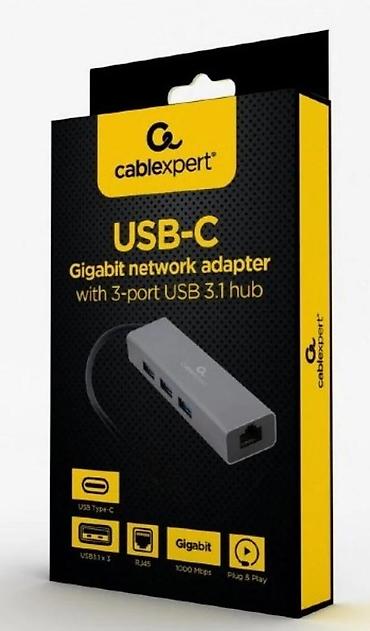 Druga oprema za računare i laptopove: Cablexpert USB‑C gigabit mrežni adapter sa USB 3.1 hubom (3 porta) — 1
