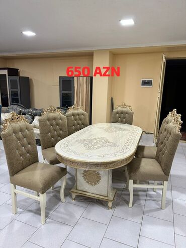 Masa və oturacaq dəstləri: Qonaq otağı üçün, Yeni, Açılmayan, Dördbucaq masa, 6 stul — 8