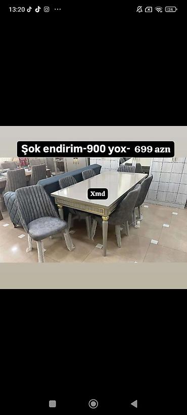 gence tort instagram: Yemək masası və 6 ədəd stul dəsti - Rəng: boz tonlarında, qızılı — 1