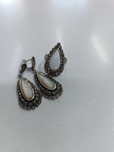 amber elixir: Комплект украшений из серебра: кольцо и серьги. - Дизайн: каплевидные — 1