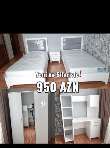 spalni destleri: Oğlan və qız üçün, Yeni, 2 təknəfərlik çarpayı, Yazı masası, Dolab, 2 tumba