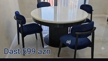 goy su: Dairəvi yemək masası və 4 stuldan ibarət dəst. - Masa: dairəvi — 1