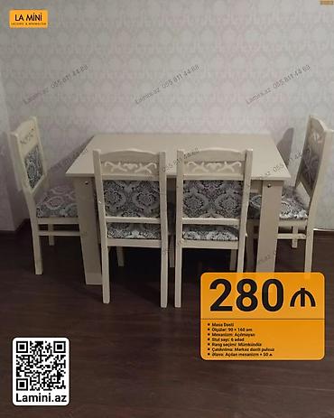 Ev və bağ: Məhsul: Masa dəsti - Tərkib: 1 masa + 6 ədəd stul - Ölçülər: 90 x 160 — 1