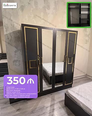 4 qapılı paltar dolabı - Ölçülər: Dərinlik 47 sm × Hündürlük 200 sm ×