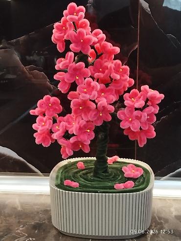 bez parca: Dekorativ süni bonsai ağacı – çəhrayı çiçəklərlə - Material: yumşaq — 1
