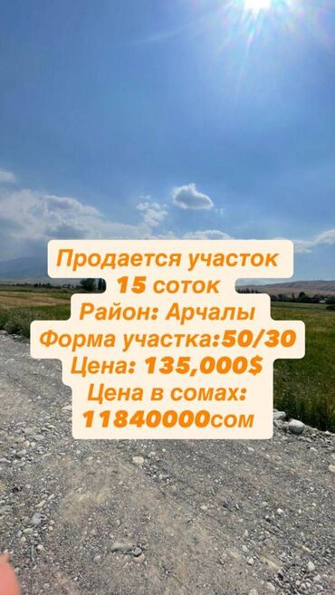 срочно продаю участок газ канализация есть: 15 соток, Курулуш, Кызыл китеп