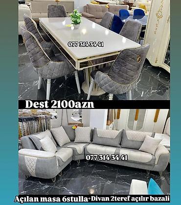 кухонный диван угловой: Mebel Dəsti – 2100 AZN Tərkibi: - Açılan masa - 6 ədəd yumşaq, quilt — 1