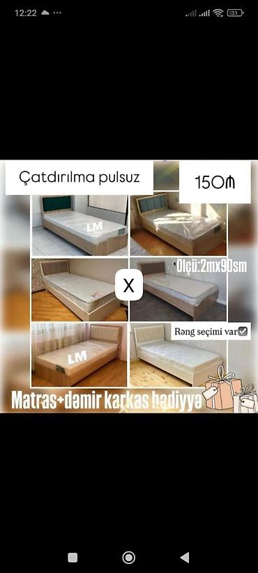 Çarpayılar: Tək nəfərlik çarpayı dəsti - Ölçü: 2 m x 90 sm - Komplekt: çarpayı — 1