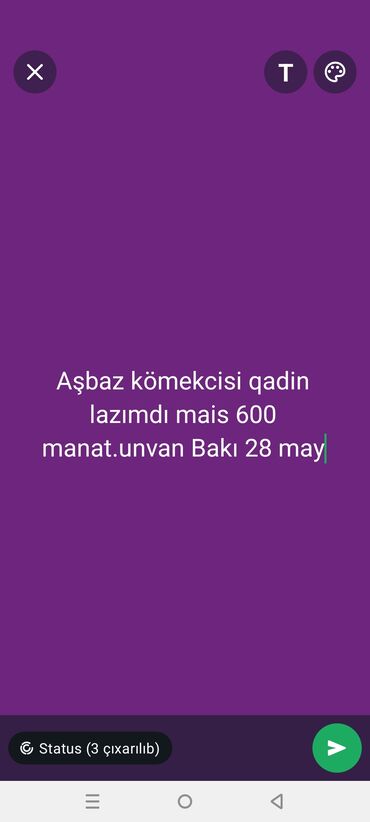 Qabyuyanlar: Aşpaz tələb olunur, İsti sex, İstənilən yaş, 1-2 illik təcrübə