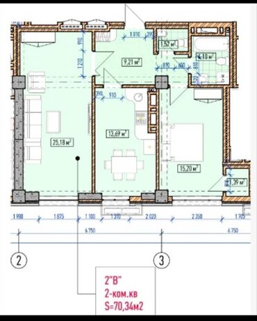 Продажа квартир: 2 комнаты, 70 м², Элитка, 2 этаж, ПСО (под самоотделку)