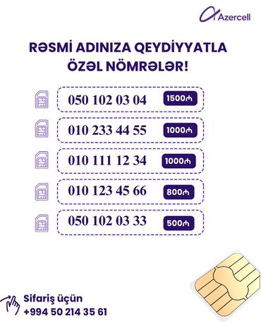 Başqa xidmətlər: Xüsusi Azercell nömrələri – rəsmi adınıza rəsmiləşdirmə ilə. Təklif — 2