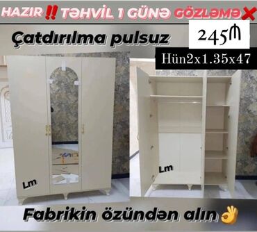 Dolablar: Üç qapılı dolablar FABRİK İSTEHSALI Qiymət : 245₼ Dolab gözünüzün