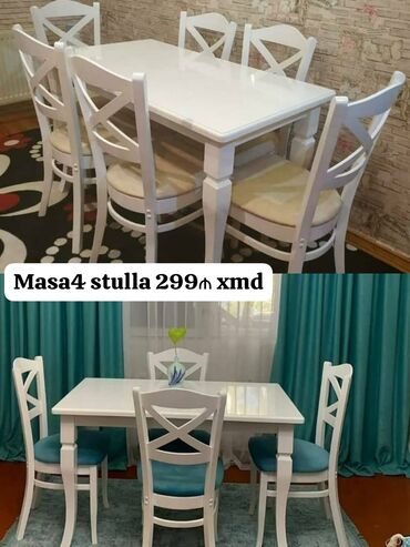 Masalar: Mətbəx üçün, Açılmayan, Dördbucaq masa, 4 stul