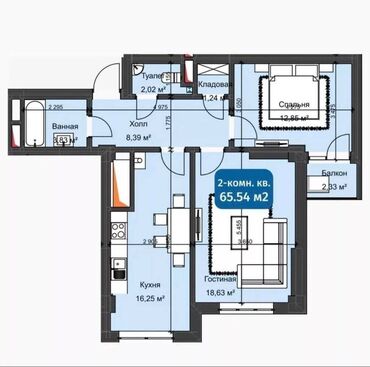 Продажа квартир: 2 комнаты, 65 м², Элитка, 12 этаж, ПСО (под самоотделку)