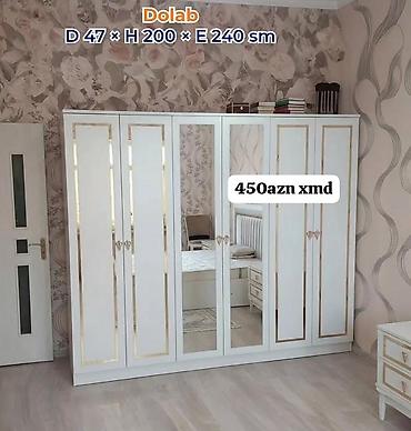 Ev üçün mebel: Dolab – 6 qapılı, güzgülü model Ölçülər: Dərinlik 47 sm × Hündürlük — 1