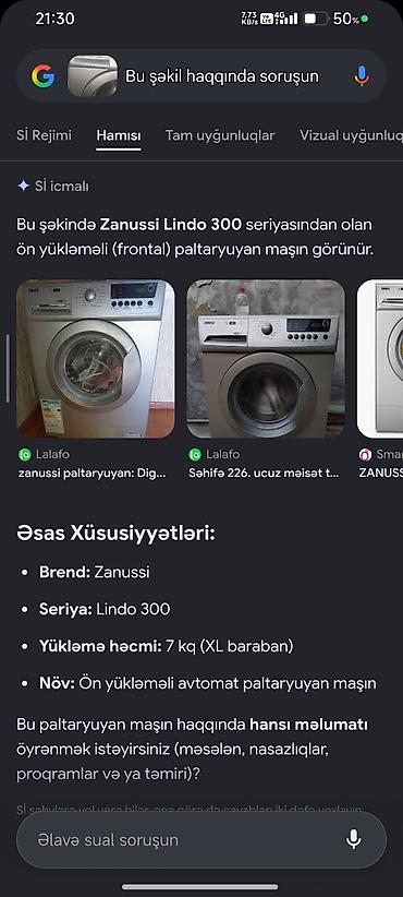 manitorlar masin: Paltaryuyan maşın Zanussi, 7 kq, İşlənmiş, Avtomat, Qurutma var, Kredit yoxdur — 3
