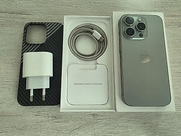 iphone cable: IPhone 15 Pro, Б/у, 128 ГБ, Natural Titanium, Коробка, 89 % — 7