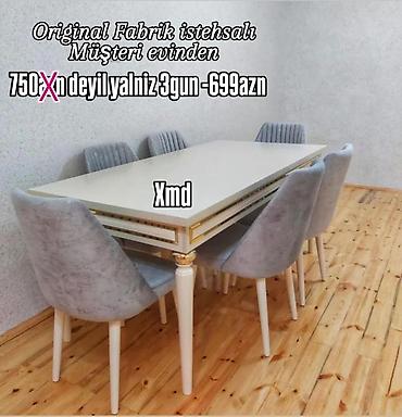 stol ev ucun: Yemək otağı dəsti – masa və 6 ədəd kreslo • Original fabrik istehsalı — 1