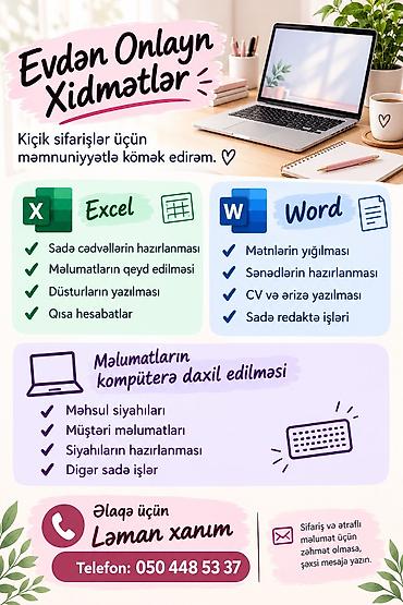 Evdən onlayn xidmətlər – kiçik sifarişlər üçün dəstək Excel: - Sadə