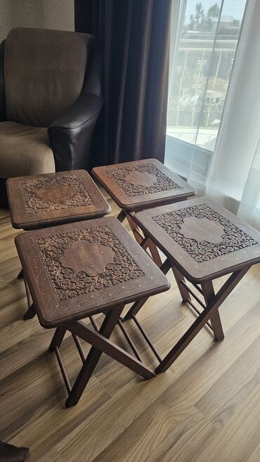 ders masaları: Balkon üçün, Yeni, Açılan, Yumru masa, 4 stul