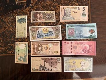 Kolleksiya üçün dünya ölkələrinə aid kağız pullar dəsti. Setin