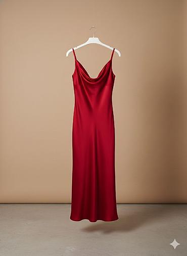 Личные вещи: Məhsul: Qırmızı atlas slip don - Model: incə qoşqulu, dərin qayıq — 1