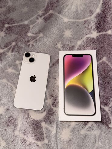 Apple iPhone: IPhone 14, Б/у, 256 ГБ, Белый, Зарядное устройство, Защитное стекло, Чехол, 84 % — 1