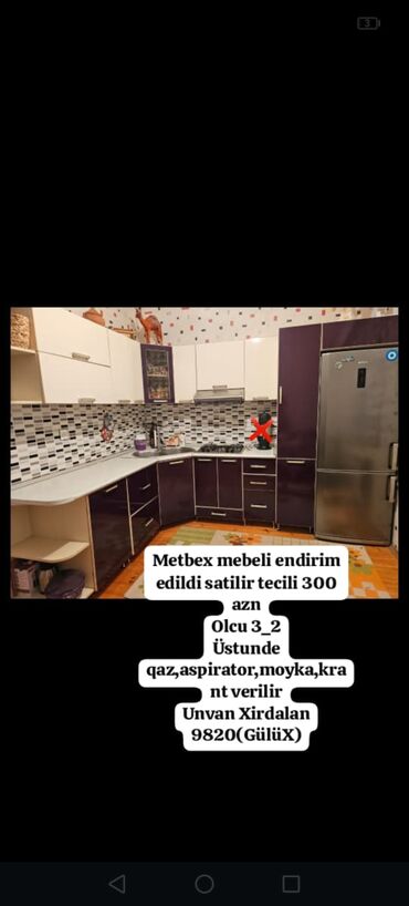 Mətbəx mebeli: Metbex mebeli endirim edildi satilir tecili 300 azn Olcu 3_2 Üstunde