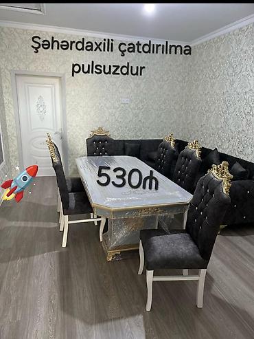saloglu masalar: Qonaq otağı üçün, Yeni, Açılmayan, Dördbucaq masa, 6 stul — 1