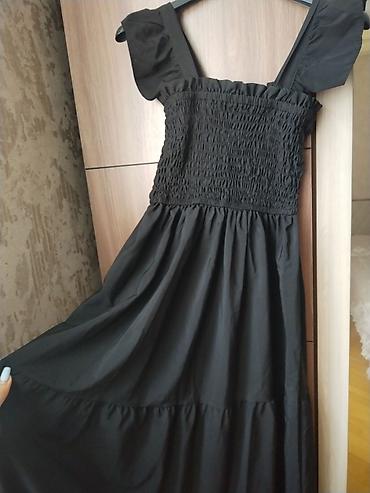 Qara maxi don - Rəng: saf qara - Model: elastik büzməli bodili, geniş