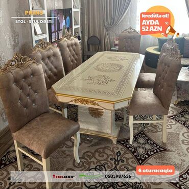 Masa və oturacaq dəstləri: Qonaq otağı üçün, Yeni, Açılmayan, Dördbucaq masa, 6 stul — 8