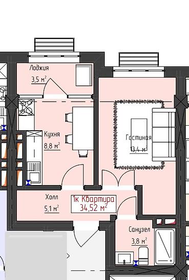 Продажа квартир: 1 комната, 35 м², Элитка, 4 этаж, Евроремонт — 2