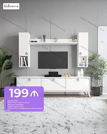 Televizor altlığı və divar modullu dəst - Ölçülər: D 40 × H 180 × E