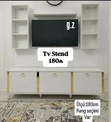 xonca altligi: TV stend dəsti - Ölçü: 180 sm - Rəng seçimi var - Dizayn: Ağ korpus — 1