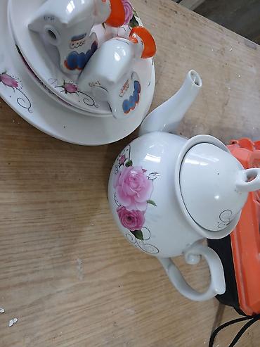 dish sets: Фарфоровый чайный/столовый набор с розовым цветочным рисунком — 3