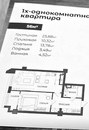 1 комната, 56 м², Городское ГАИ Элитка, 3 этаж, ПСО (под самоотделку) at lalafo.kg 1 комната, 56 м², Городское ГАИ Элитка, 3 этаж, ПСО (под самоотделку)