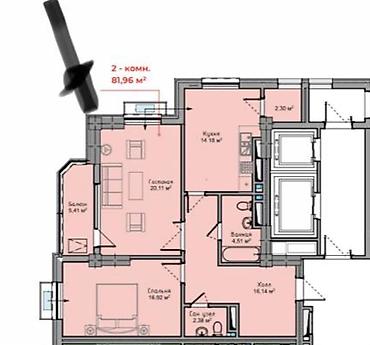2 bedroom: 2 комнаты, 82 м², Асанбай мкр Элитка, 2 этаж, ПСО (под самоотделку) — 2