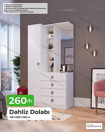 Dolablar: Dəhliz dolabı – 45×200×120 sm - Müasir dizaynlı, ağ rəngdə dəhliz — 1