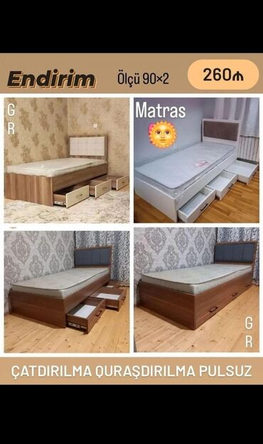 tək carpayilar: Новый, Односпальная кровать, С матрасом, С выдвижными ящиками