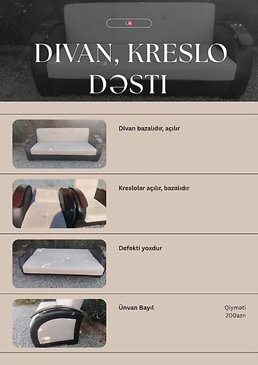 İşlənmiş, Divan, 2 kreslo, Bazalı, Açılan