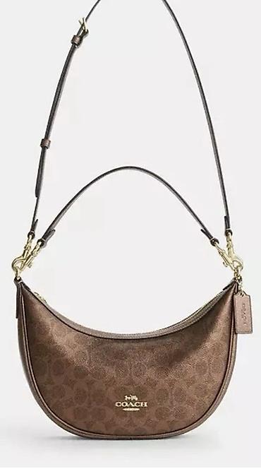 bag: Сумка Coach Luna Shoulder Bag, коричневая, фирменный монограмный принт — 7