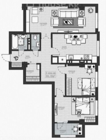 элитный район: 3 комнаты, 95 м², Элитка, 12 этаж, ПСО (под самоотделку)