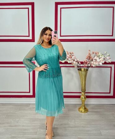 yaşil reng: Вечернее платье, Макси, 6XL (EU 52)