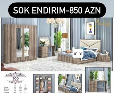 Yataq otağı dəstləri: İkinəfərlik çarpayı, Dolab, Termo, 2 tumba, Azərbaycan, Yeni — 5