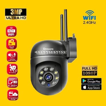 video müşahidə kameraları: WiFi Camera 3MP 1080P HD PTZ Qara reng yüksek keyfiyetli ürün isteyen