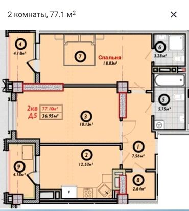 квартиры и дома: 2 комнаты, 77 м², Элитка, 2 этаж, ПСО (под самоотделку)